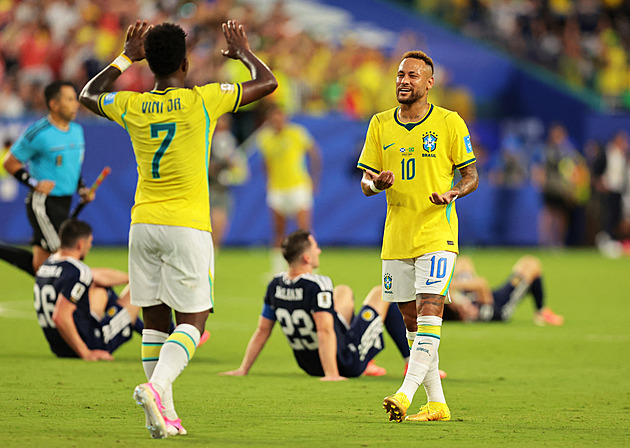 Skotsko - Brazílie 0:3, pohodové vítězství, dva góly zařídil Vinícius, zahrál si i Neymar